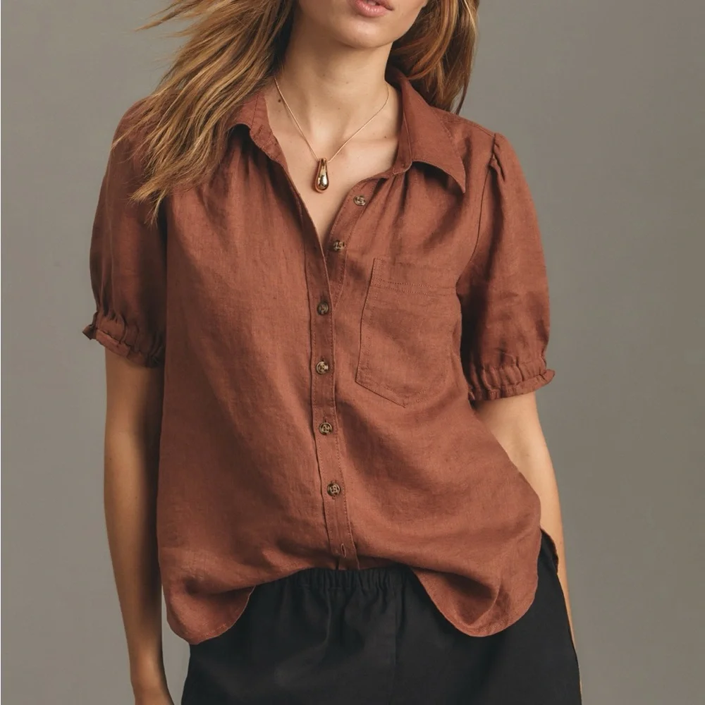Pilcro Anthropology The Aly Puff Sleeve Linen Edition XS - Picture 1 of 11